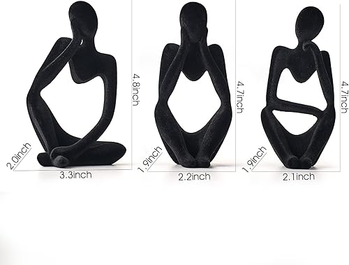 Miniatura 6 de FJS Decoración de sala de estar, estatua de pensador de decoración flocada, estatua de decoración negra, escultura de arte abstracto, escultura para