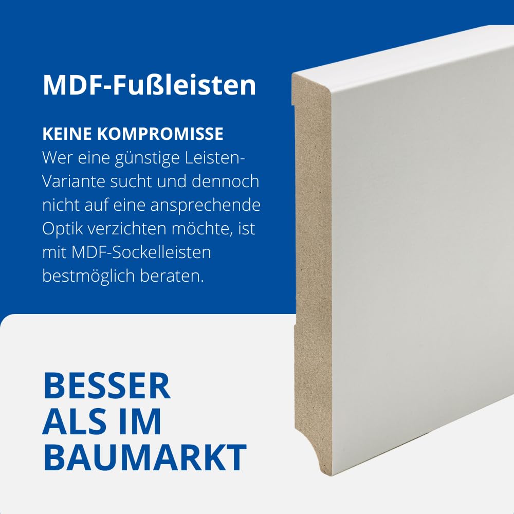 REESE | Sockelleisten | Hellgrau MDF Folie | Leipziger Profil | 150mm - 40 Stück / 92lfm