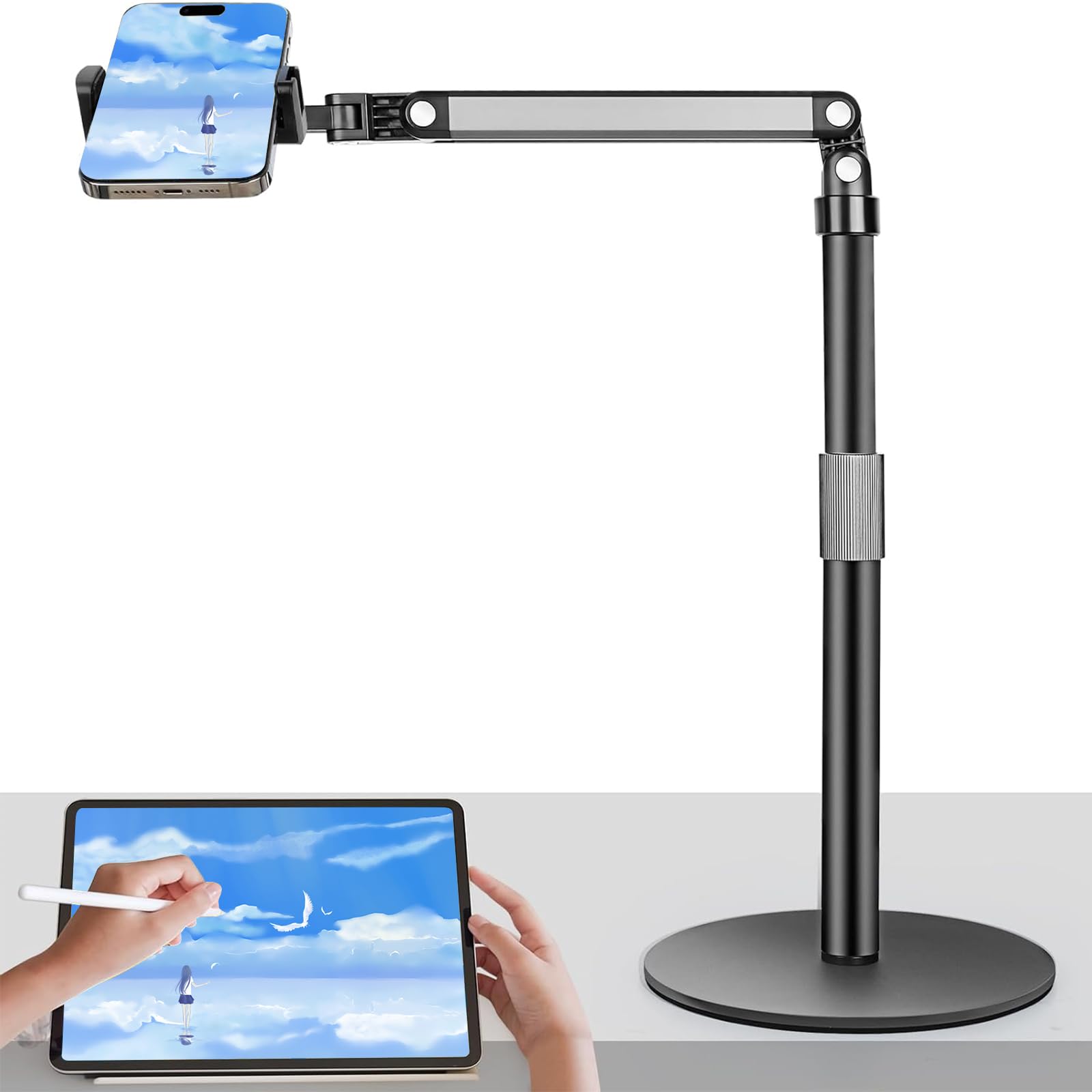 Supporto Telefono Regolabile 360°, Supporto Cellulare da Tavolo Compatibile iPhone/Samsung/Huawei per Riprese Zenitali, Live e Video Professionali