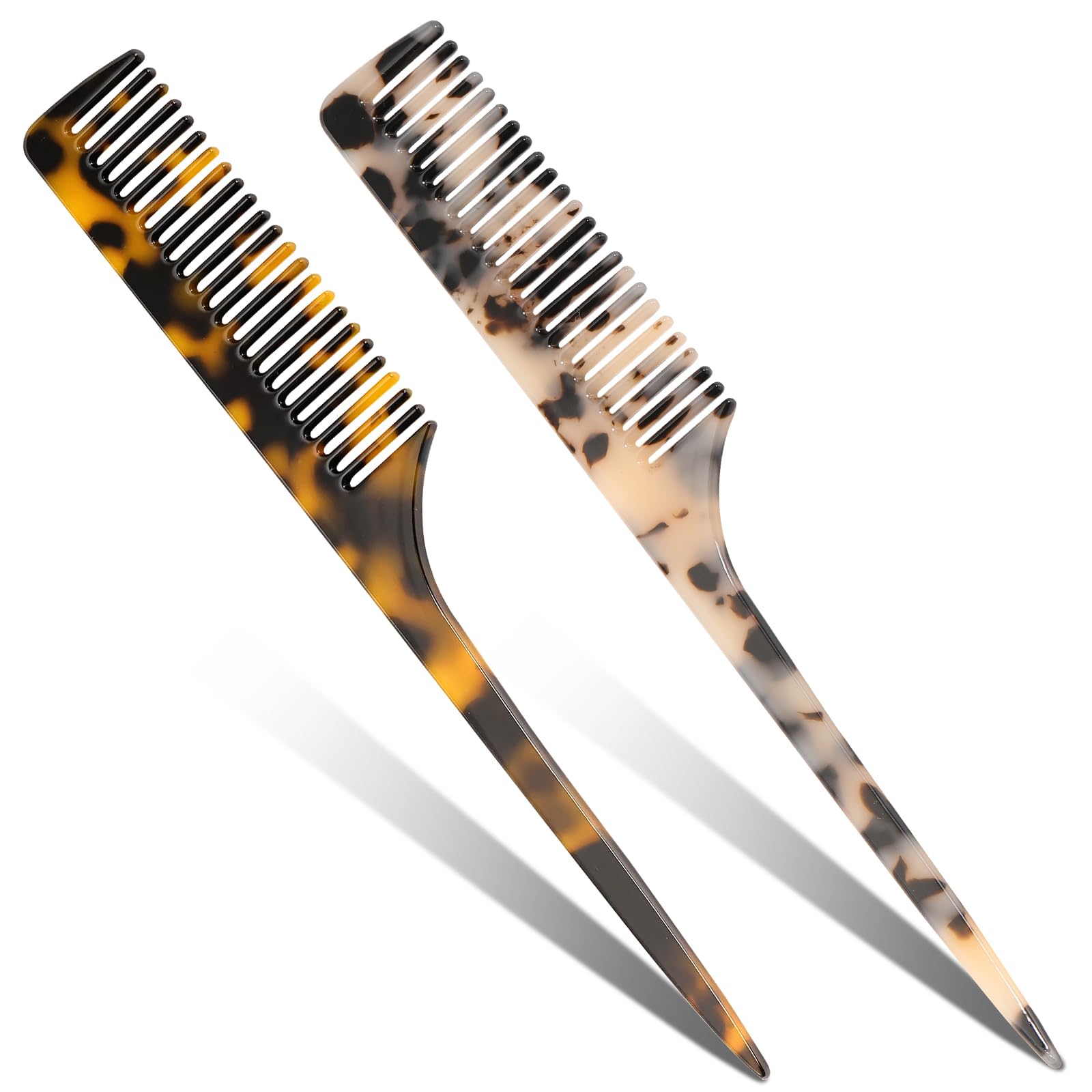 Auseibeely 2 Pack Rat Tail Combs for Women, Fine Tooth Hair Parting Comb Root Teasing Hair Styling Tools for Braiding, Friendly Recycled Cellulose Acetate Comb Anti Static(Tortoise Shell, Ivory)