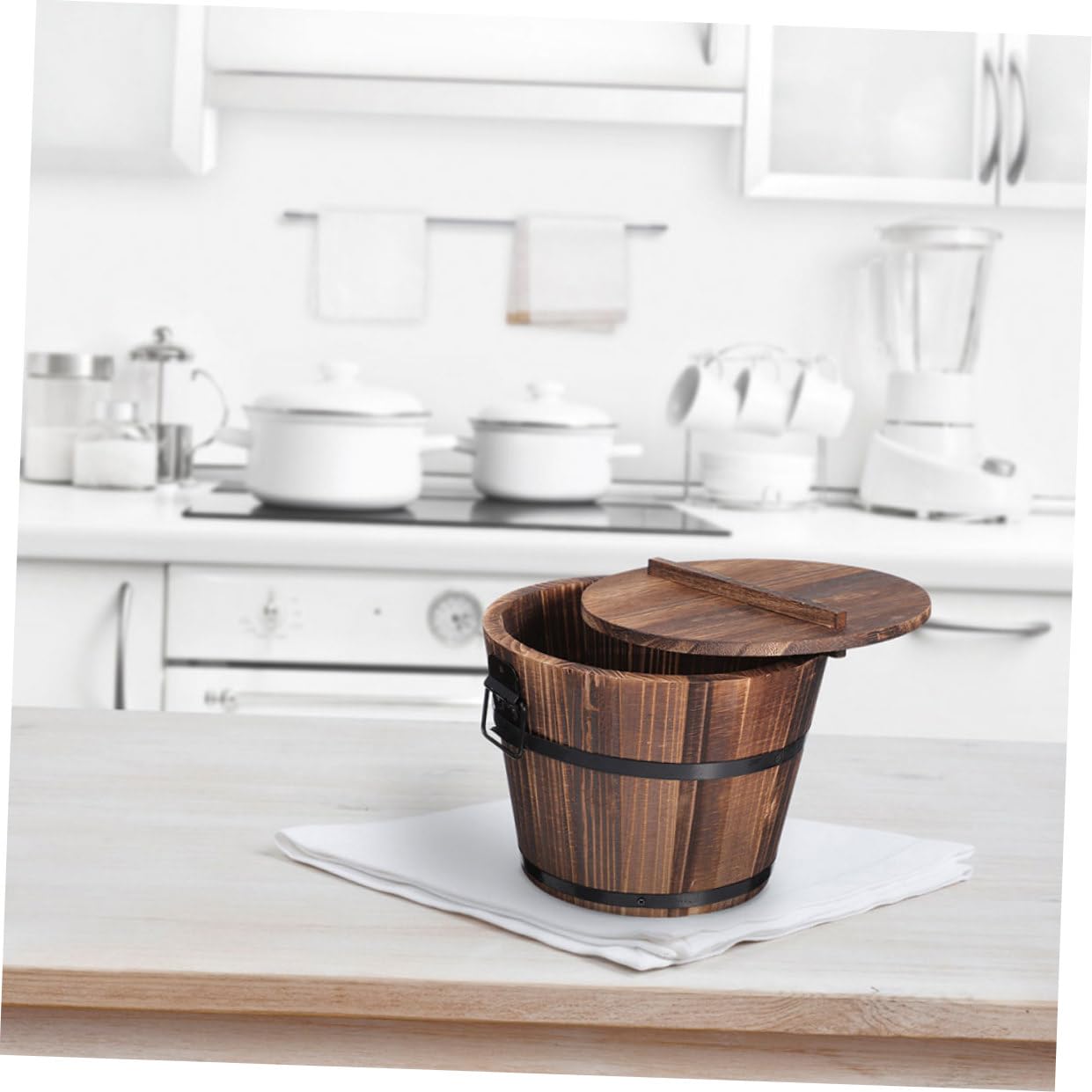 Secchio per Conservazione Alimenti Domestico con Coperchio, Contenitore di Stoccaggio Leggero e Compatto in Materiale Resistente, per Cucina, Ristoranti e Feste, Stile Casuale
