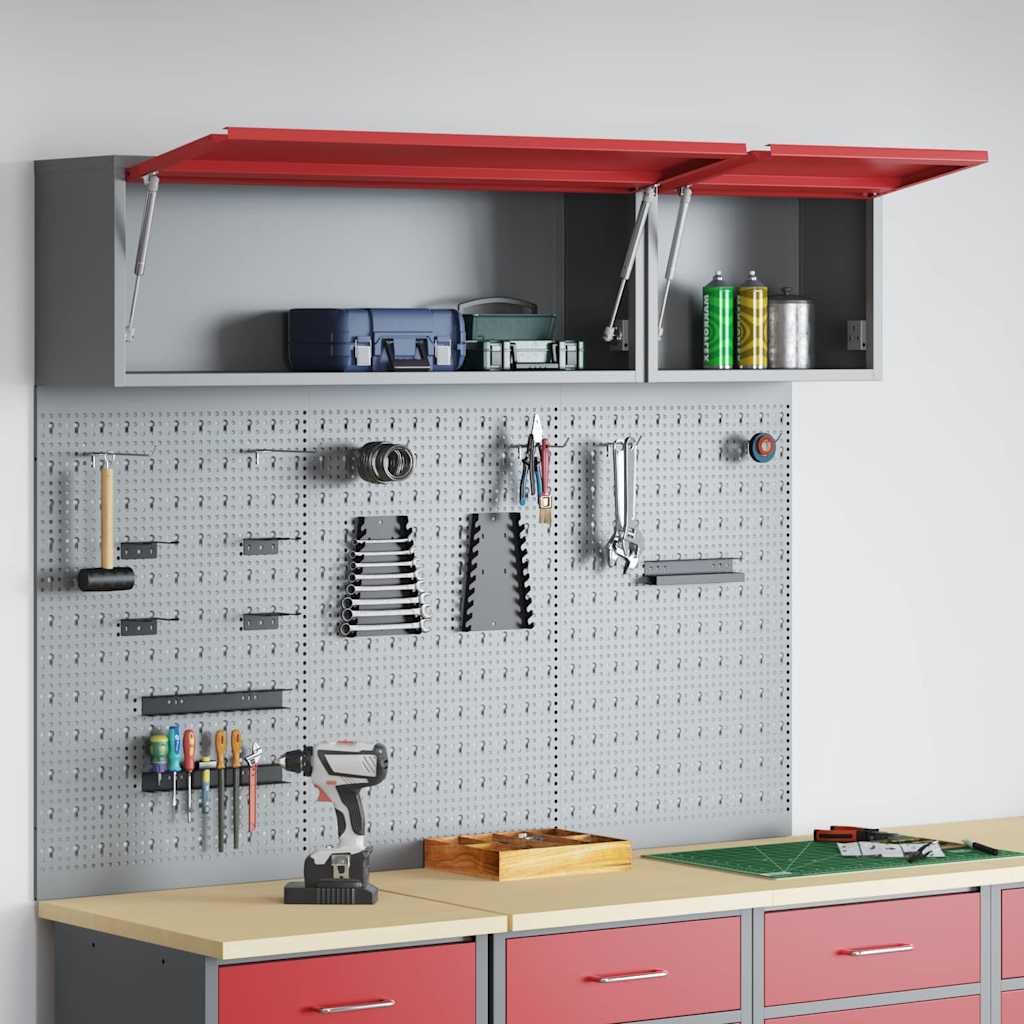 Set armadio Laboratorio Rosso 5 Pezzi Acciaio Laccato Pannello Perforato A