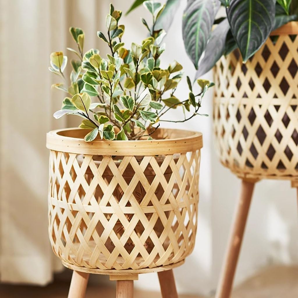 Tiered Plant Stand Indoor Simple Flower Basket And Green Plant Storage Rack For Living Room, Hand-woven Flower Pot Rack For Balcony Outdoor Plant Stands For Patio(S:24CMX24CMX44CM)