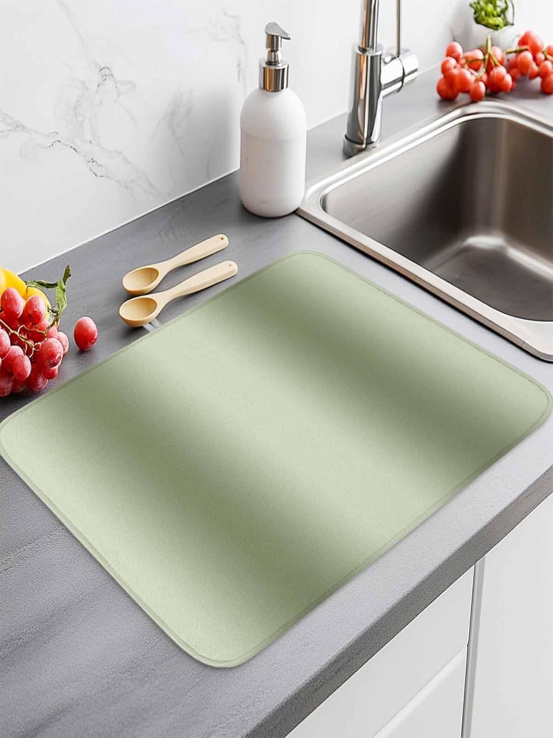 Seaweed Green Gradient Drying Mats for Kitchen Counter 2 Pcs, Abstract Texture Microfiber Absorbent Dish Drainer/Rack Mat,Reversible Hangding Quick Drying kitchen Decor,18x24 Machine Washable