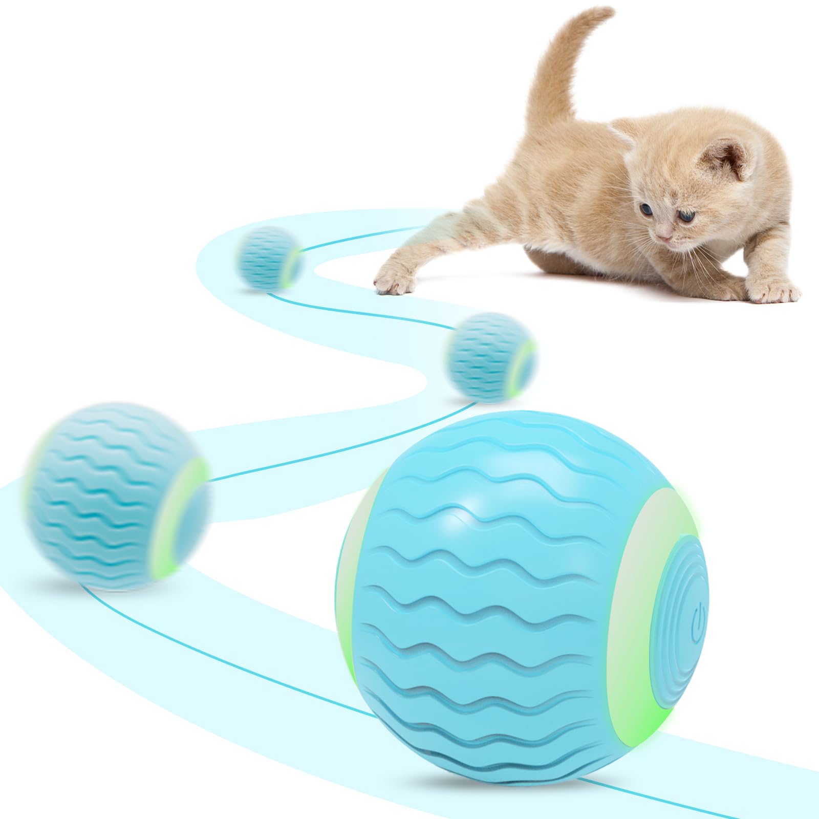 Pakoo Interactive Cat Toy Ball, Electric Cat Ball with LED Lights, Rolling Cats Toy and Smart Automatic Moving Toy Balls for Cats, Kitten, Dogs with