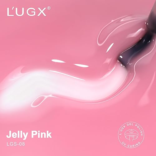 Miniatura 4 de L'UGX Esmalte de uñas de gel rosa translúcido, 0.5 onzas líquidas, esmalte de gel neutro nude, rosa, transparente, natural, UV, punta francesa, para