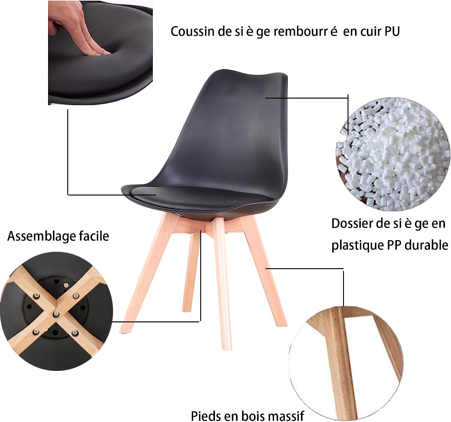 GrandCA HOME Tavolo da Pranzo Moderno e 6 Sedie da Pranzo, Tavolo da Cucina Rettangolare con Struttura di Giunzione (6 Sedie Nero+1 Tavolo)