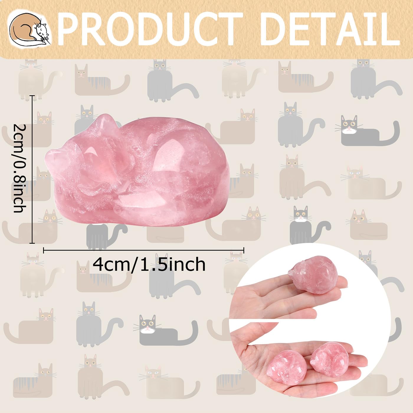GUJOXILA Rose Quartz Healing Cryatal Pink Cat Ornaments Gifts for women Cat Lover Cats Figurine Statue for Office Desk Home Decor Small Lucky 1.5" - Image 3