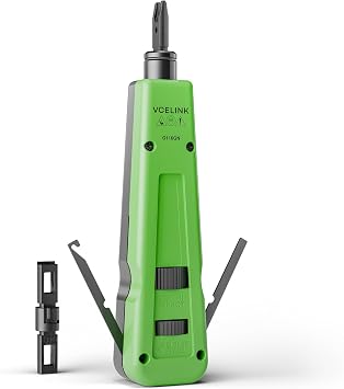 VCELINK Punch Down Impact Tool with 110 & 66 Blades, Adjustable LO/HI Impact Force, Suitable for Keystone Jacks and 110 IDC Patch Panels, Green, 1 Pack