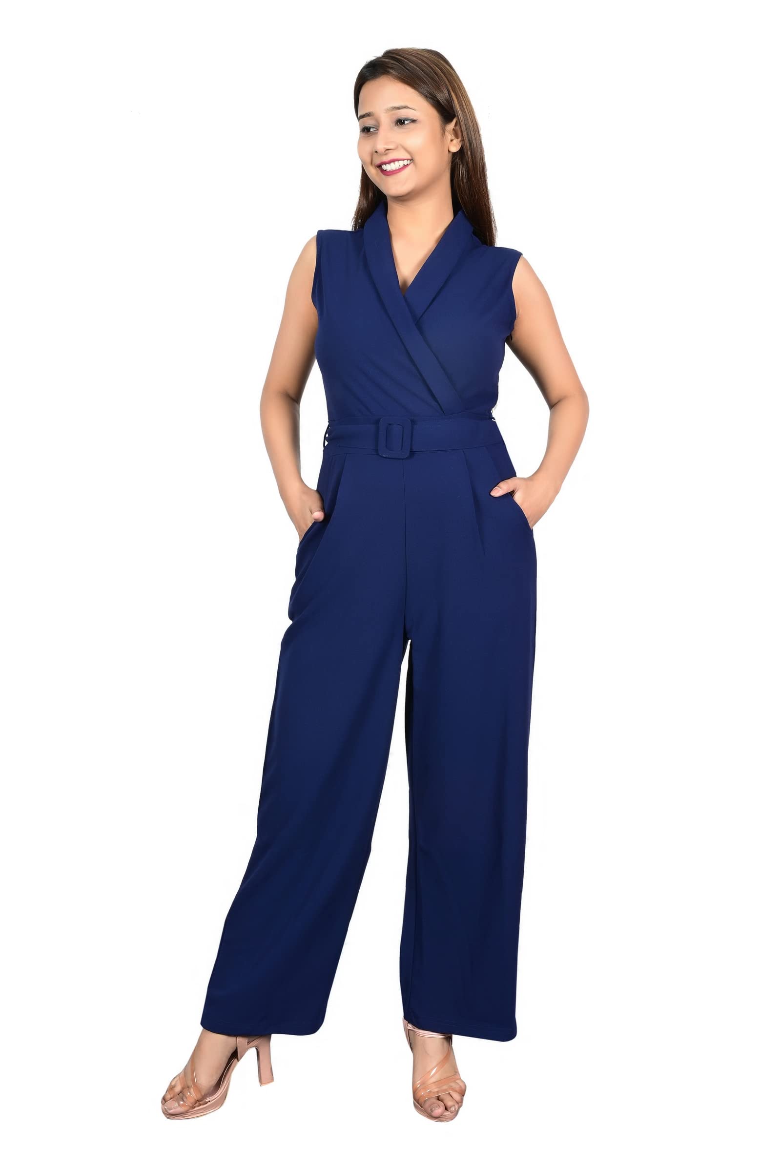 Blue Solid Women Jumpsuit