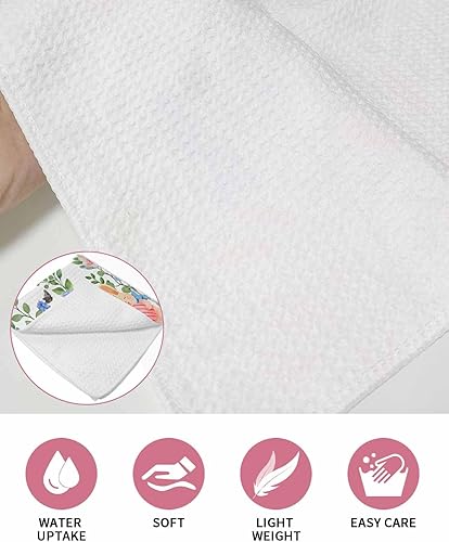 Miniatura 5 de Millxiu Waffle Weave Kitchen Tea Towel Set of 2, Easter Watercolor Bunny Plant Leaves 16" x 24" Quick Dry Cloth Dish Towels for Living Room Kitchen