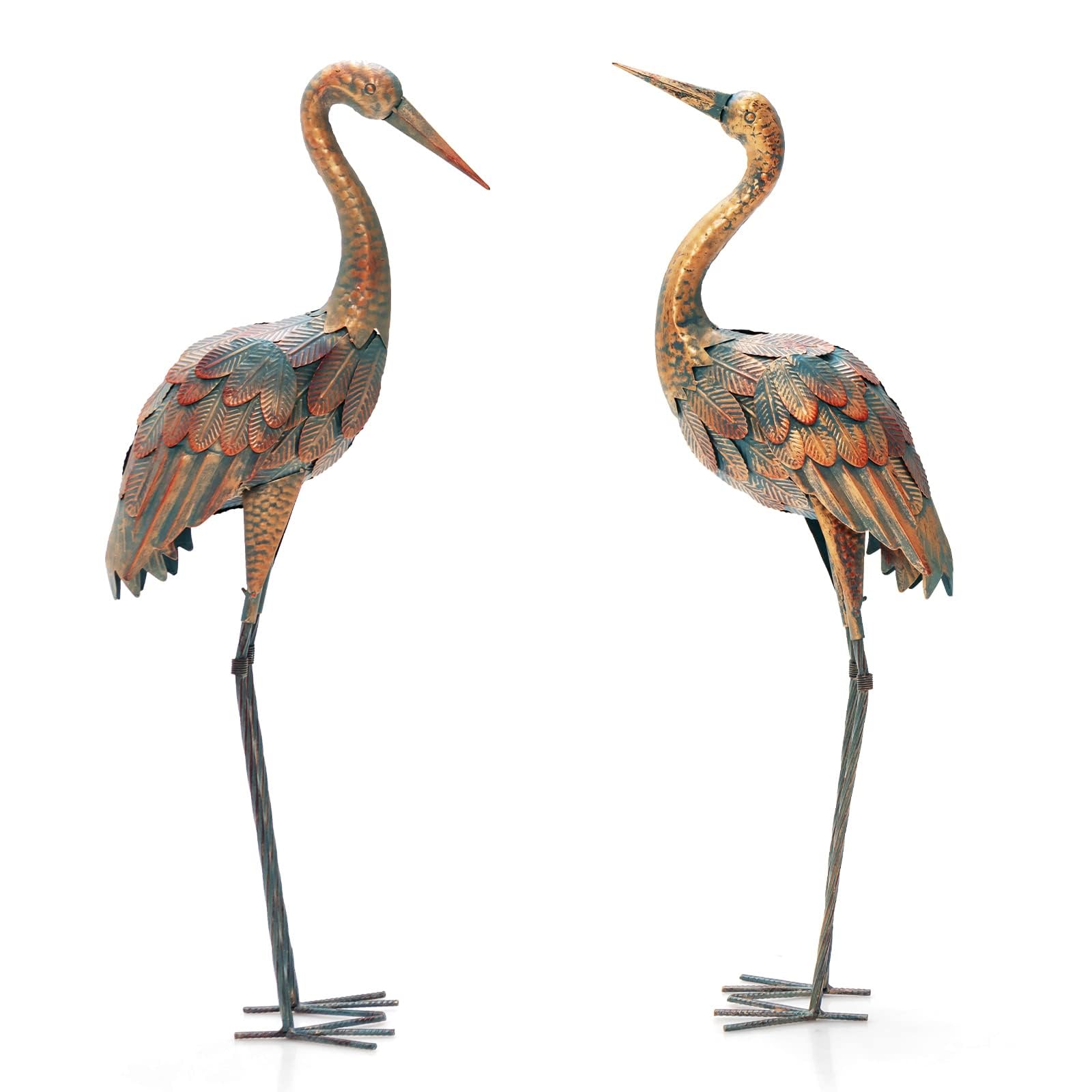 FANTASK 2-teiliges Set Gartenstatuen, Kranich, Kranichskulpturen aus Metall mit wasserdichtem Design und rostresistent, Dekorative Figur für den Außenbereich, Vogelskulptur für Garten und Hinterhof
