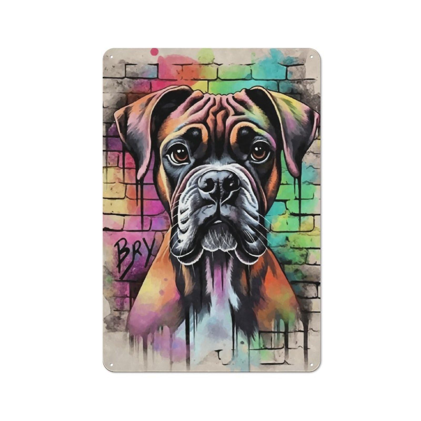 Junmoney Boxer Dog Graffiti Tin Wall Plaque 30X20cm With For Bar Or Restaurant, Suited To Bar Decor Enthusiasts