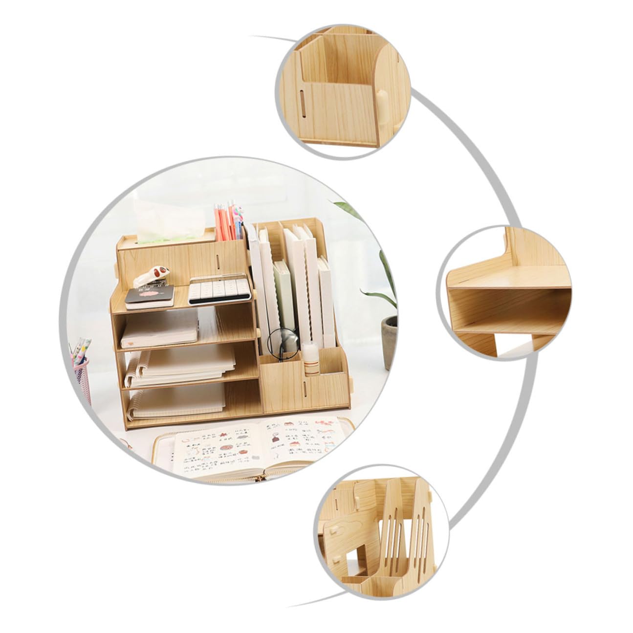 Organizador Escritorio Madera con Compartimentos Múltiples para Almacenamiento Archivos Papelería y Objetos Varios Diseño Deslizante para Oficina y Hogar