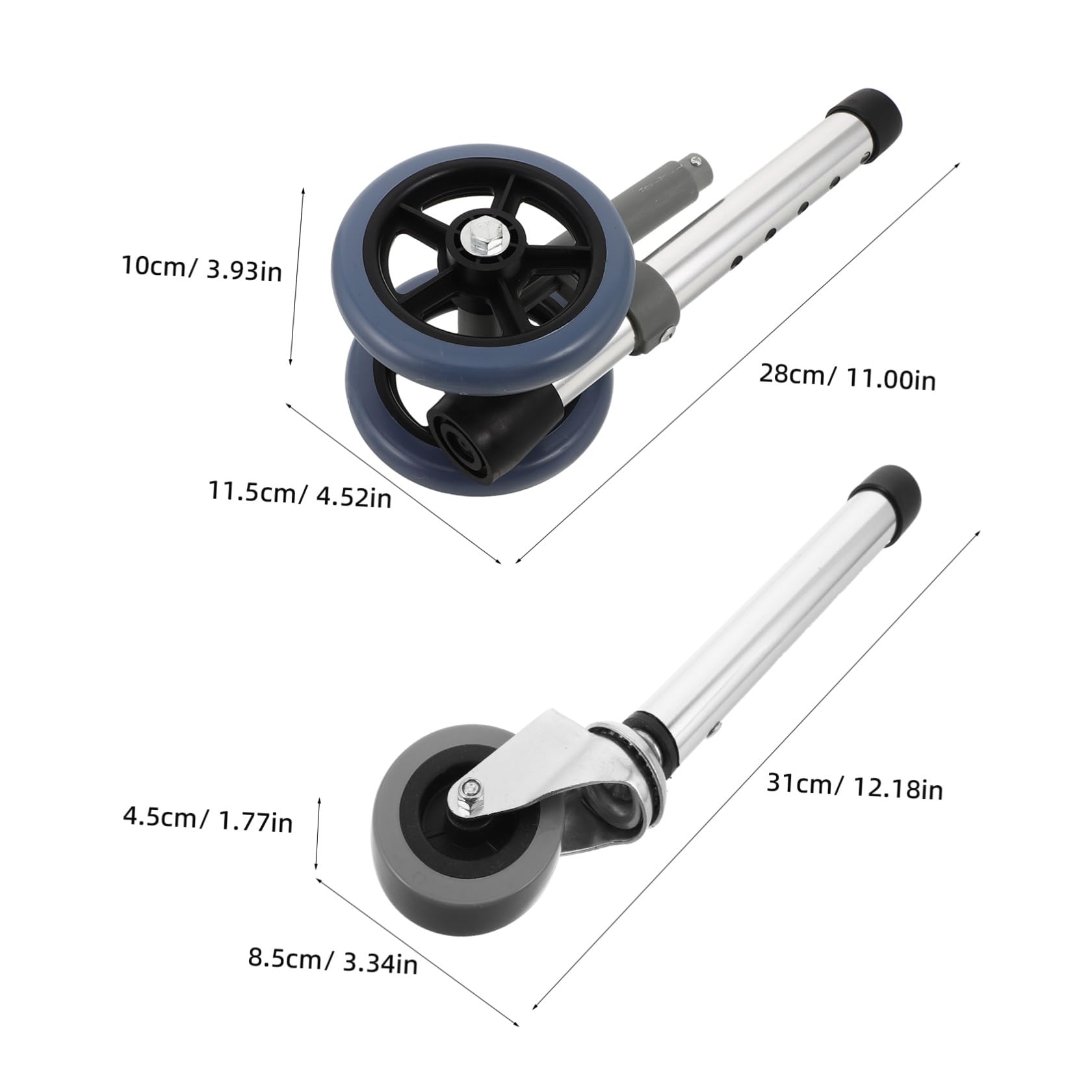 Toyvian Ruedas de Repuesto de Aleación de Aluminio y Goma para Andador y Silla de Ruedas con Freno, Diseño Antideslizante Paquete de 2 Pares para Uso Interior y Exterior