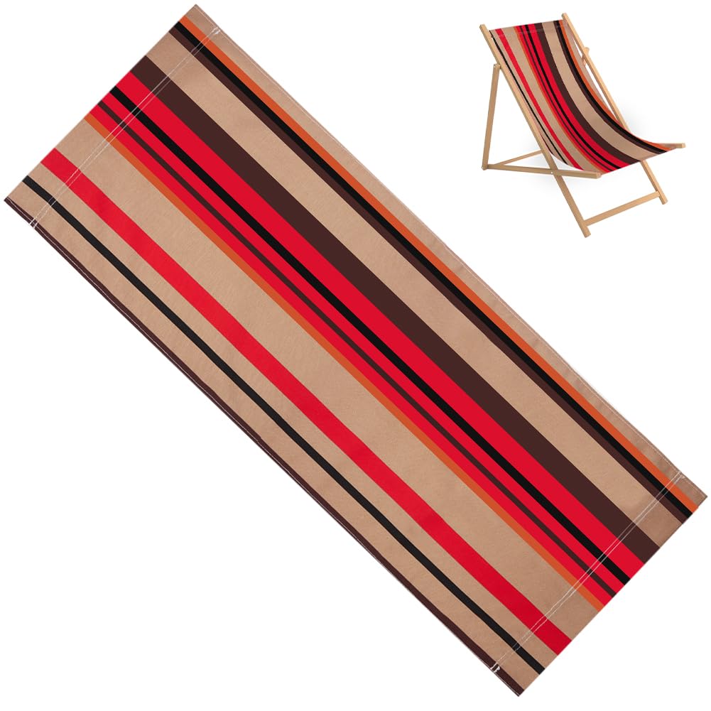GORGECRAFT Tessuto di Ricambio per Sedia da Spiaggia in Legno Massiccio Strisce Arancioni e Nere Sedie A Sdraio in Tela 113x43cm Telo Coprisedia Pieghevole per Giardino Cortile Prendisole All'Aperto