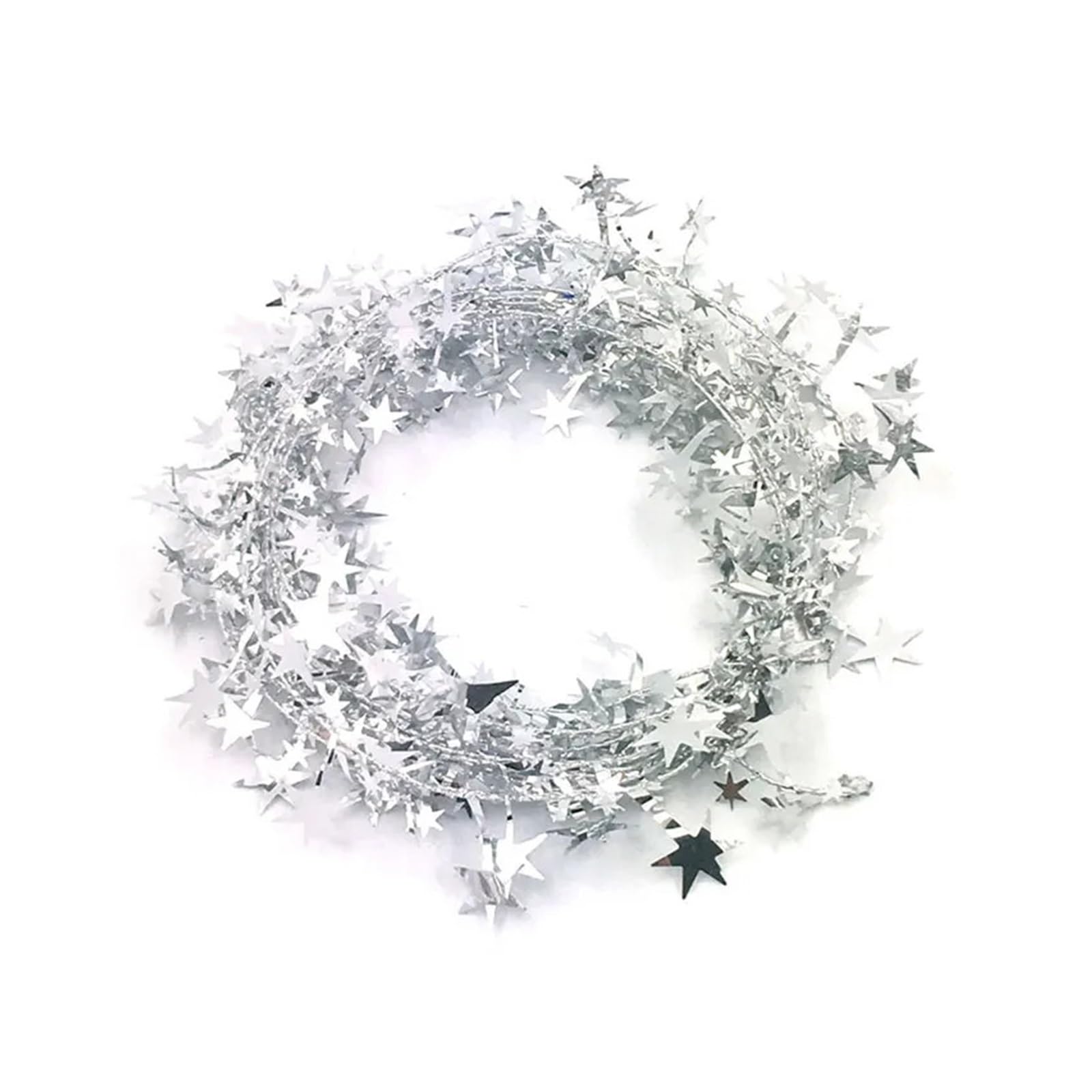 Yeobezn Tinsel Stars Wire Garlands 12PCS Christmas Stars Tinsel Garland Rattan Xmas Tree Decoration For Home Wedding Birthday New Year Streamers Ornaments(Silver)