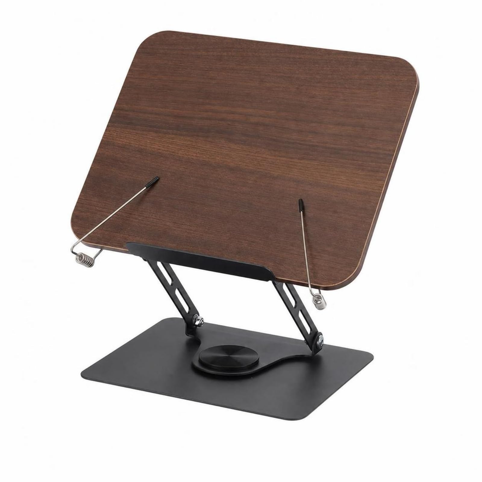 Atril para Libros con Brazo Ajustable Estable, Soporte para Libros con Base Giratoria, Multifuncional, Escritorio, Músicos, Marrón