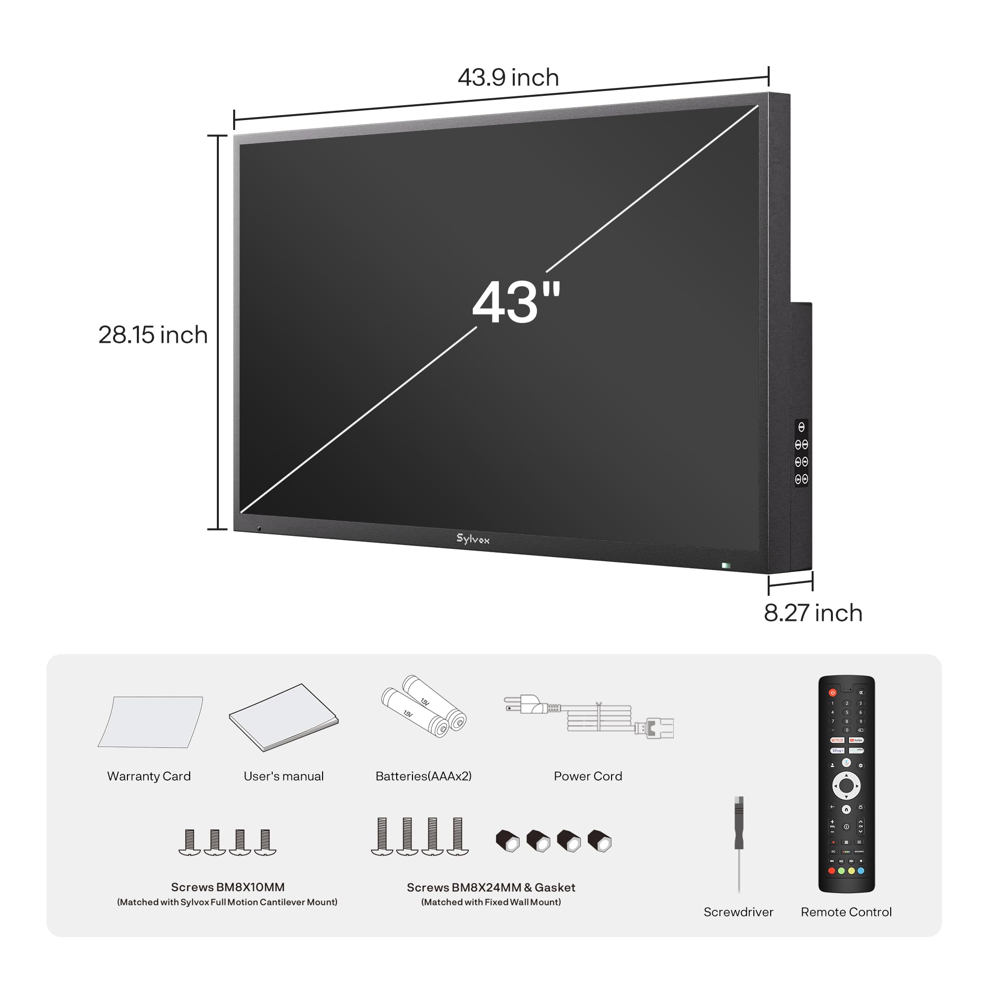 SYLVOX New 43” Outdoor Smart QLED TV, Superior Waterproof Performance, Upgraded Matte Finish for Enhanced Anti-Glare Effect, Full Metal, Dolby Atoms, 1000nits, Partial Sun Deck Pro QLED 2.0+ Series