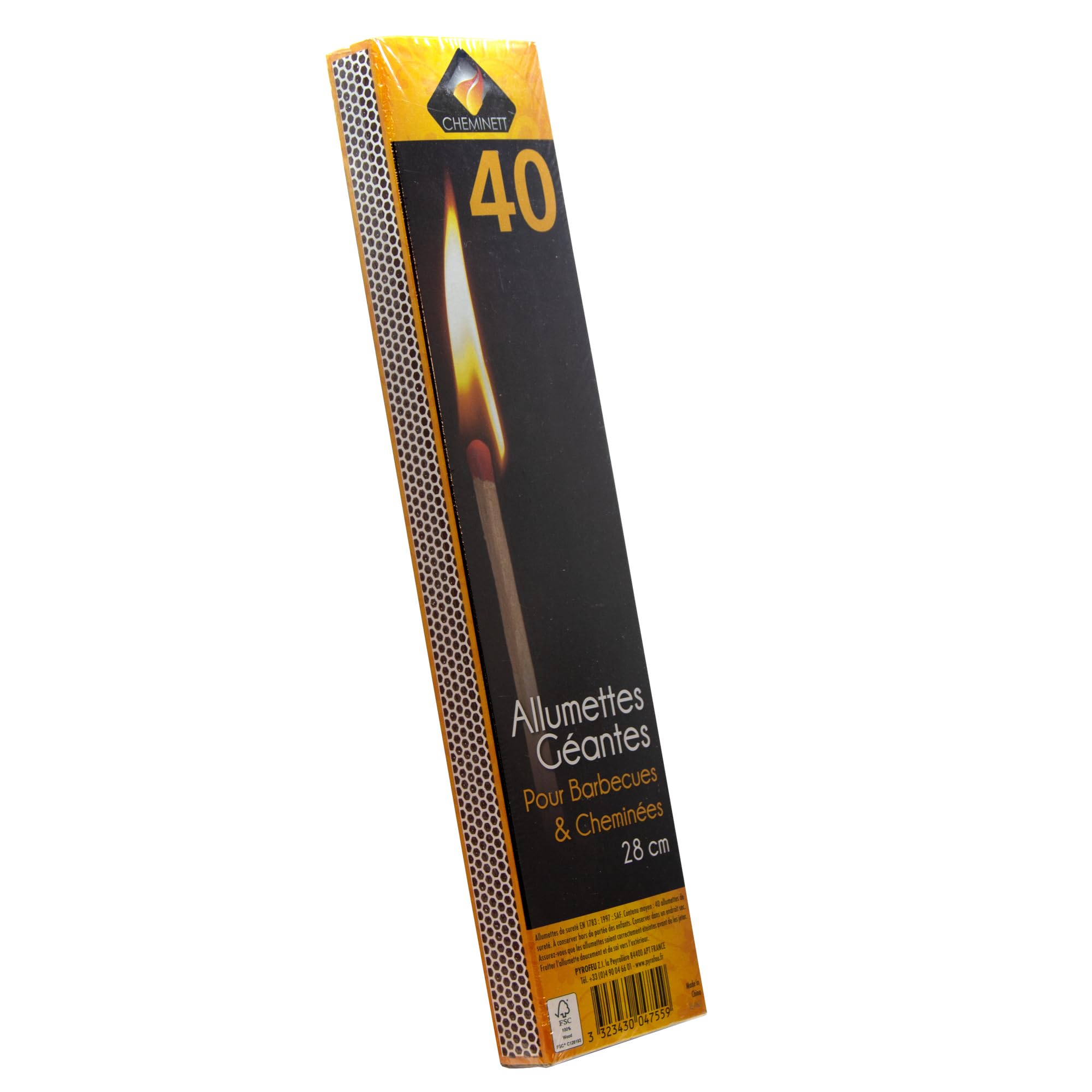 Pyro Feu 4755-48, Fosforos Extra-Largos 28cm, Caja de 40 Uds, Madera (el paquete puede variar)