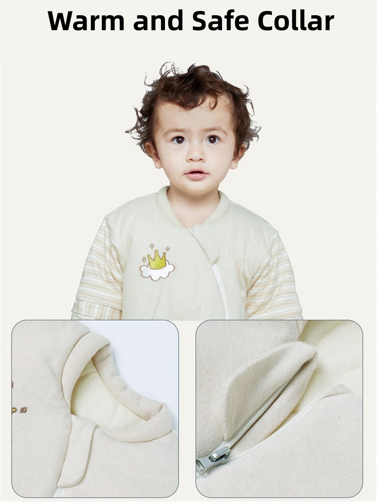 Chilsuessy Baby Schlafsack Winter mit abnembar Langarm Bio Baumwolle Babyschlafsack Kleine Kinder Ganzjahres Schalfsack Schlafanzug für Jungen und Mädchen, Krone/2.5 Tog, 90-110 cm Baby