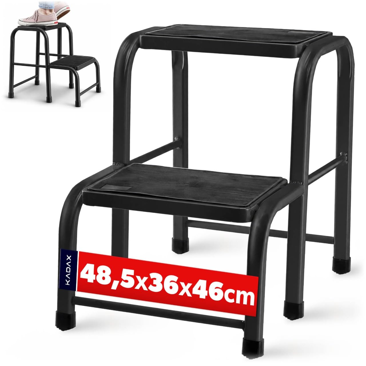 KADAX Tritthocker 2-stufig aus Aluminium, rutschfeste Stufen, stabil bis 150 kg, Klapptritt/Haushaltshocker für Küche, Haushalt & Büro