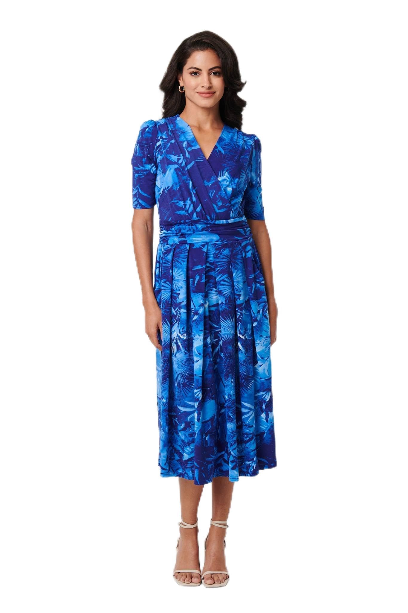 Izabel London Women's Blue Printed 1/2 Sleeve Wrap Midi Dress