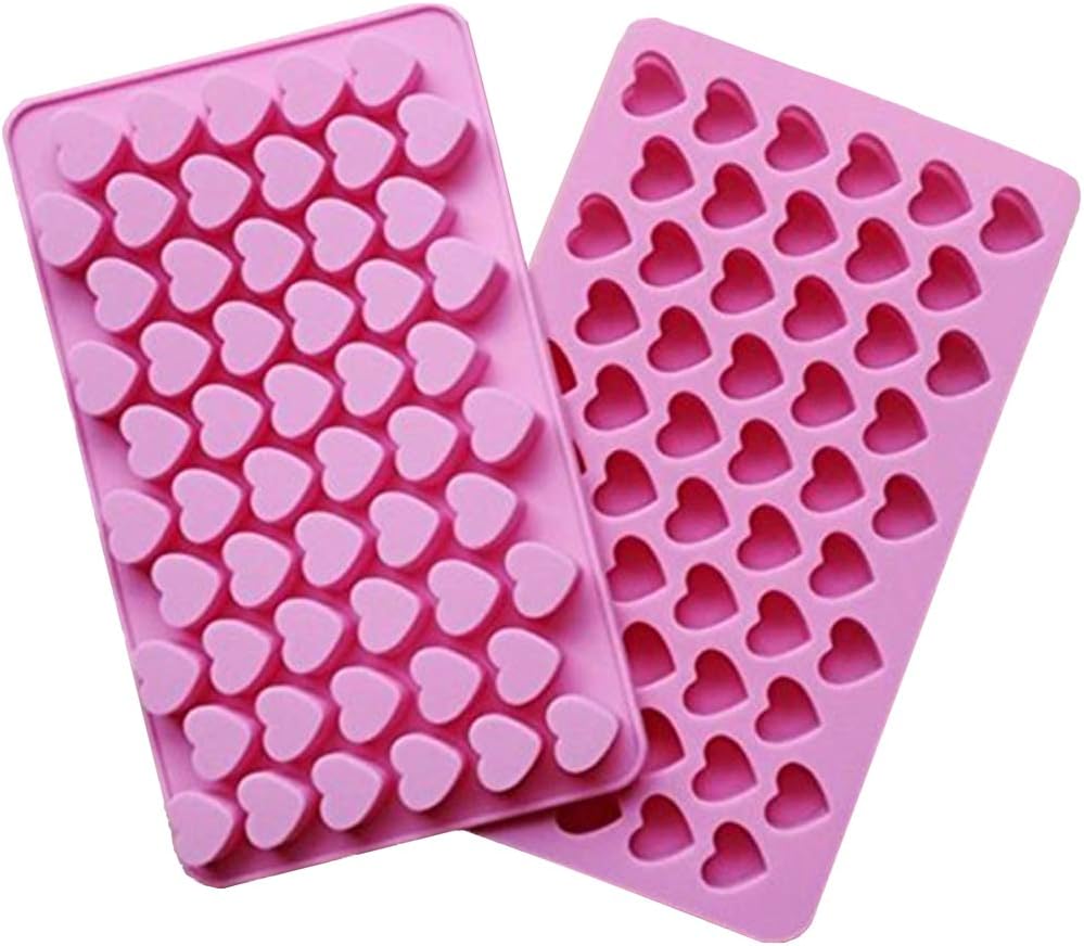 CIMERACSilicone Mold Mini Heart Shape Silicone Ice Cube Molds Trays/Chocolate Mold Pink Set of Two