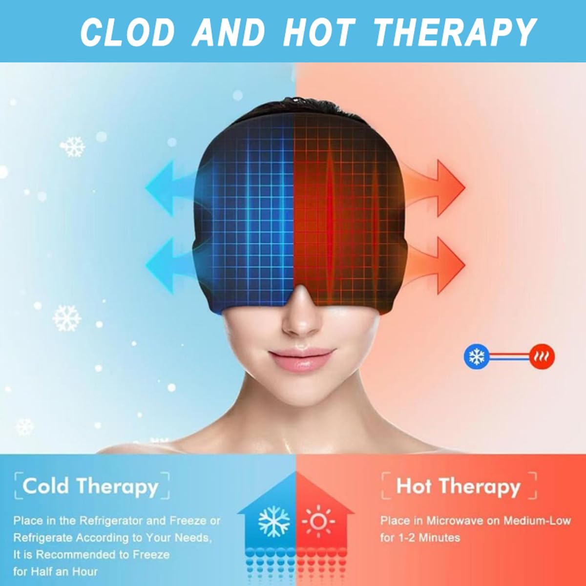Gorro de alivio del dolor de cabeza de migraña, paquete de hielo calmante para aliviar el dolor de cabeza, se adapta a todas las cabezas, gorro de gel refrescante reutilizable para tensión