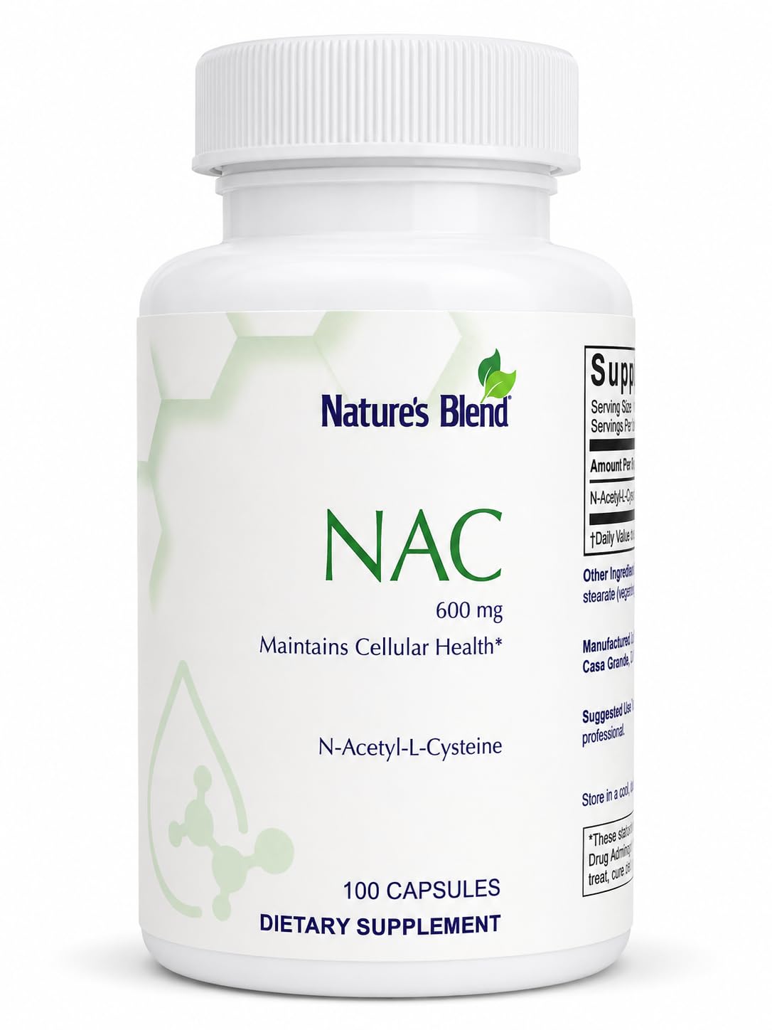 Nature's Blend NAC 600 mg, N-Acetyl-L-Cysteine Supplement, 100 Capsules