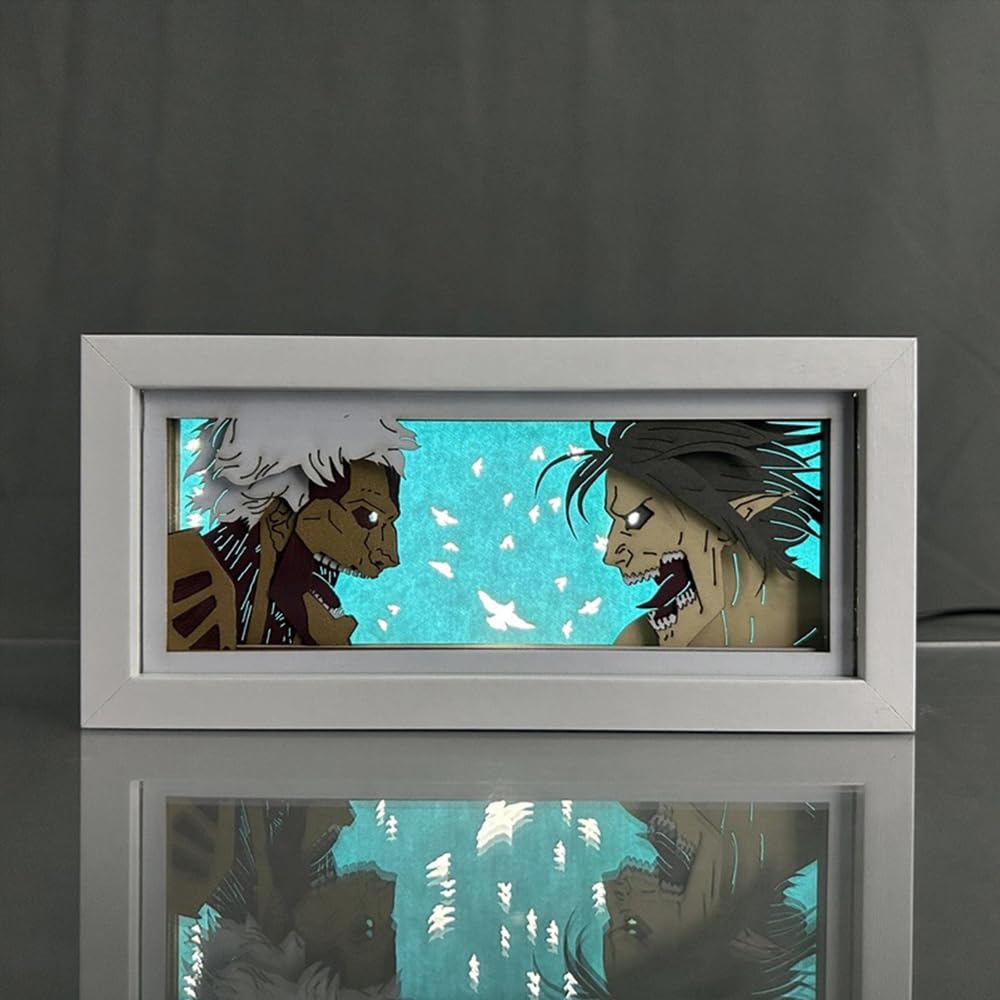 Zhongkaihua Eren Jaeger/Levi Light Led Lamp Anime Light Up Box, Levi/Eren Jaeger Figure Art Papercut Table Lamps Light Frame Desk Decorations Gifts