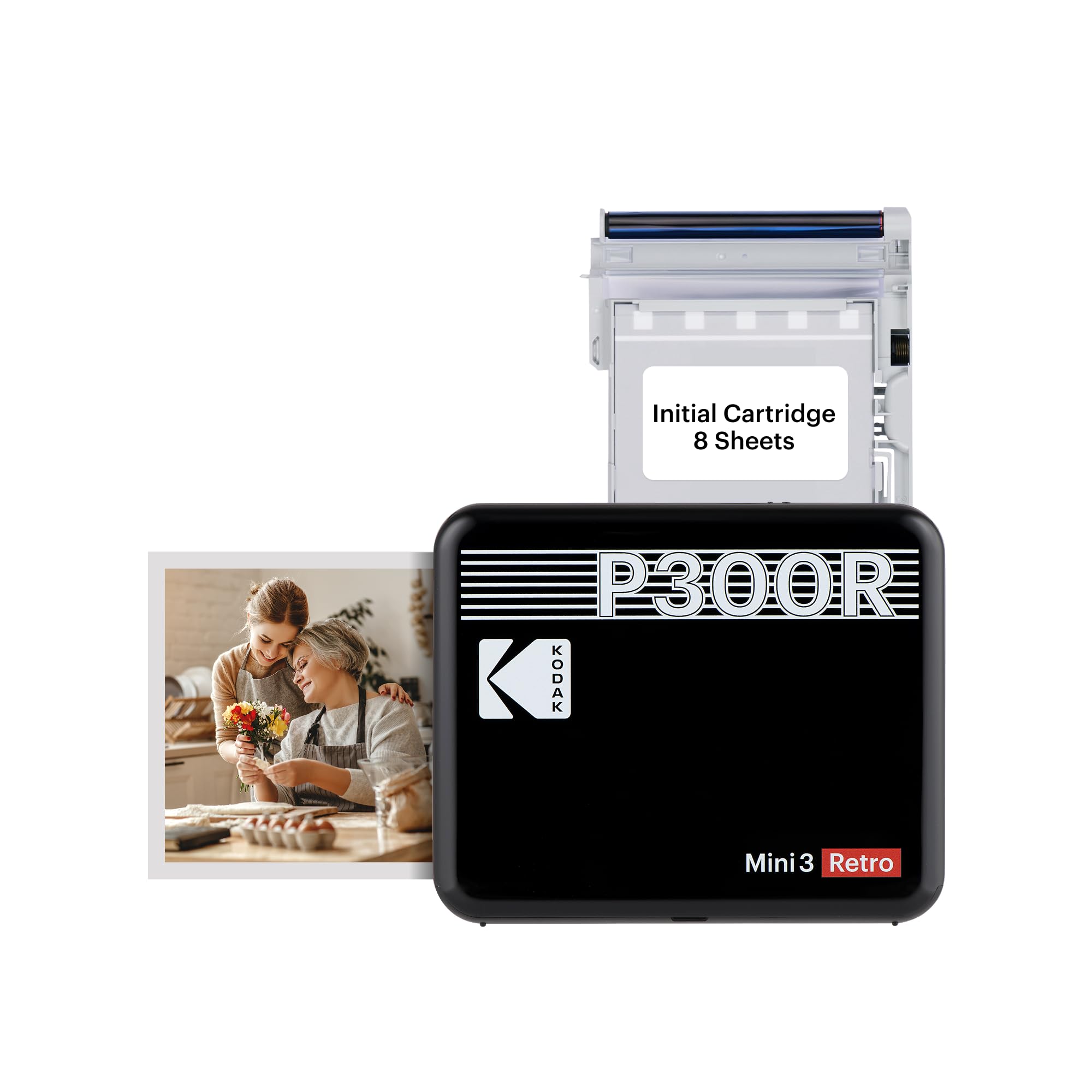 Kodak KODAK Mini 3 Retro 4PASS Portable Photo Printer (3 x 3 inches) + 8 Printers, Black