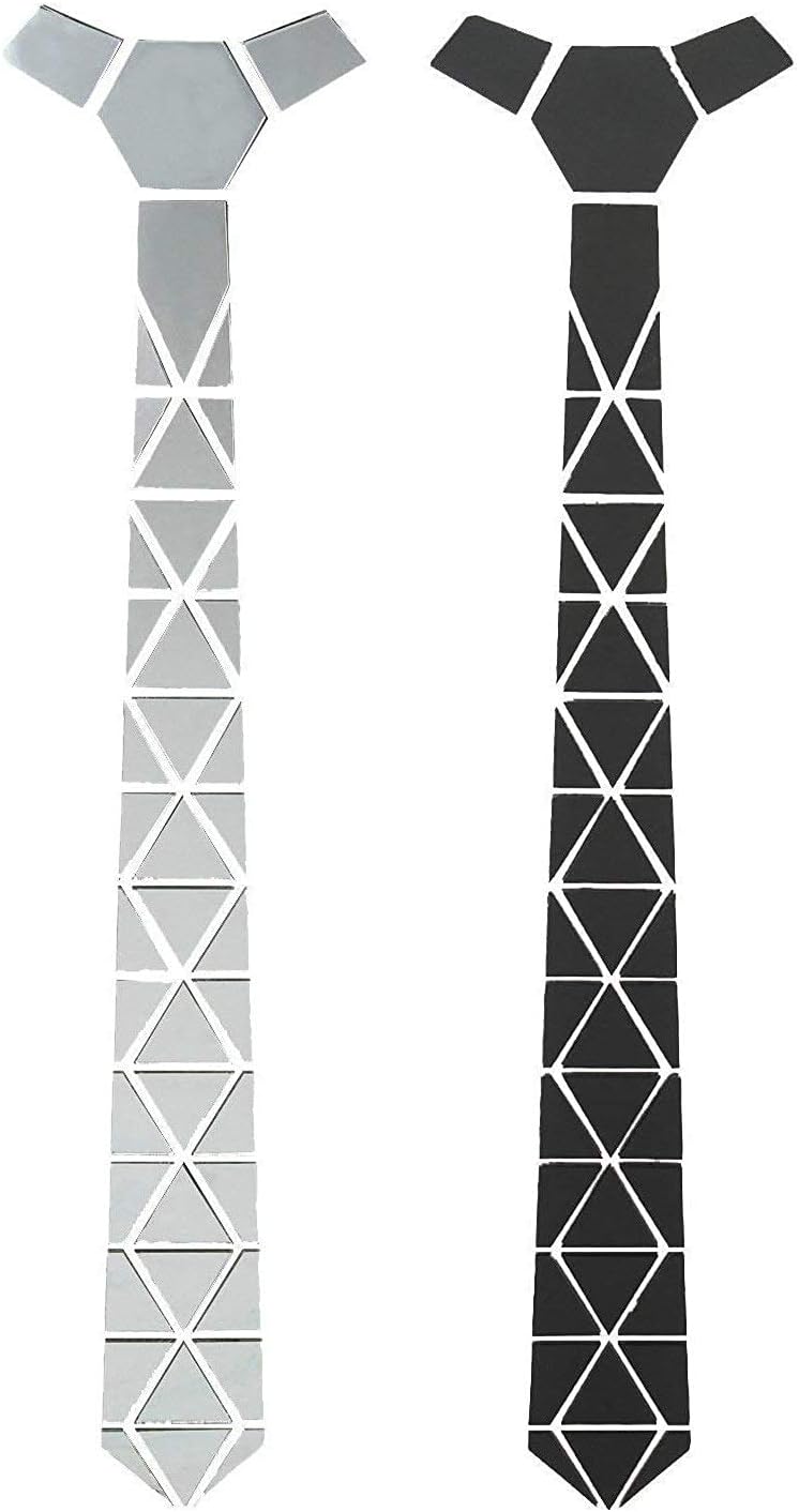 KrystleMen's Glass Triangles Reversible Matte Black and Shining Silver Mirror Tie (Free Size)