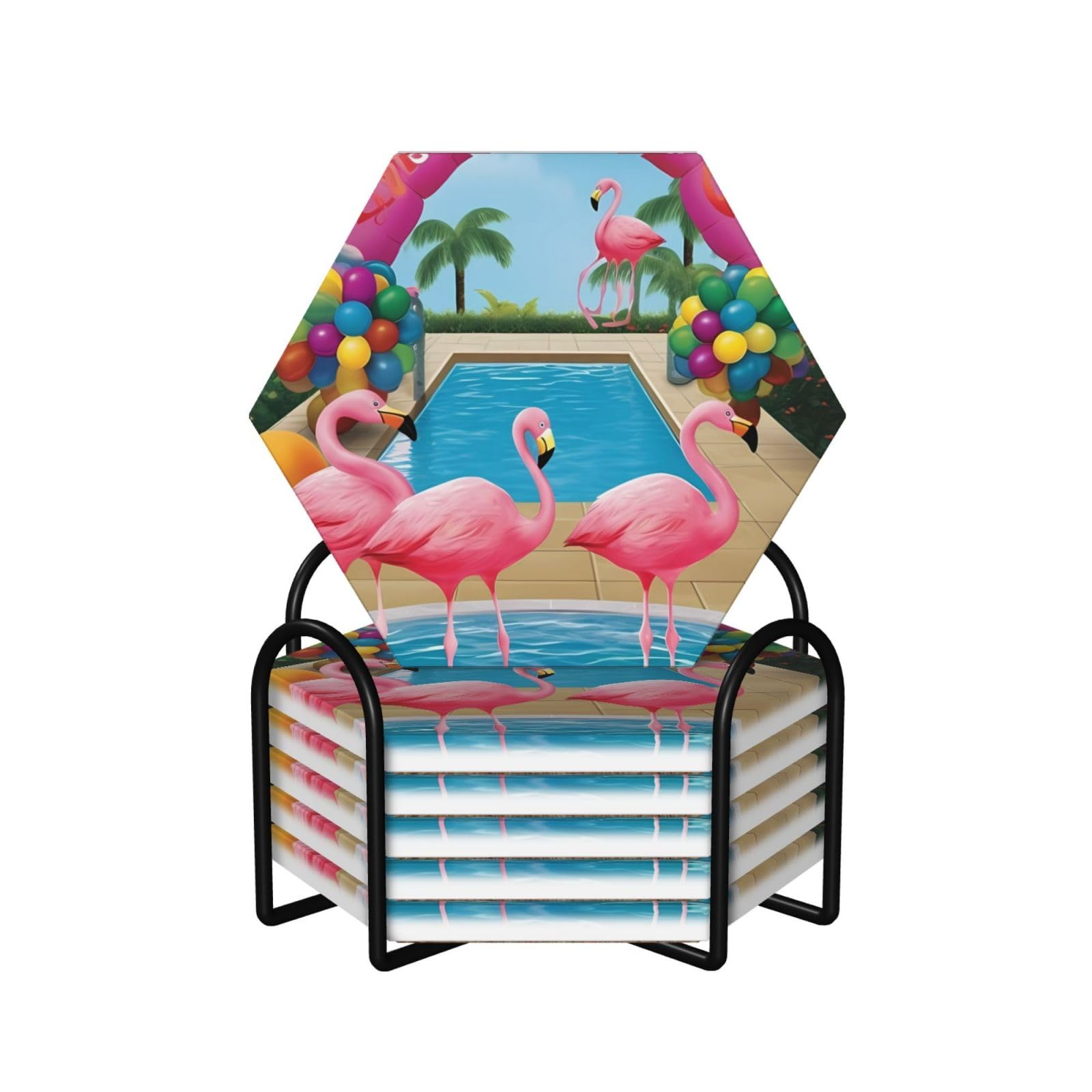 Dessous de verre céramique avec support support liège flamant rose