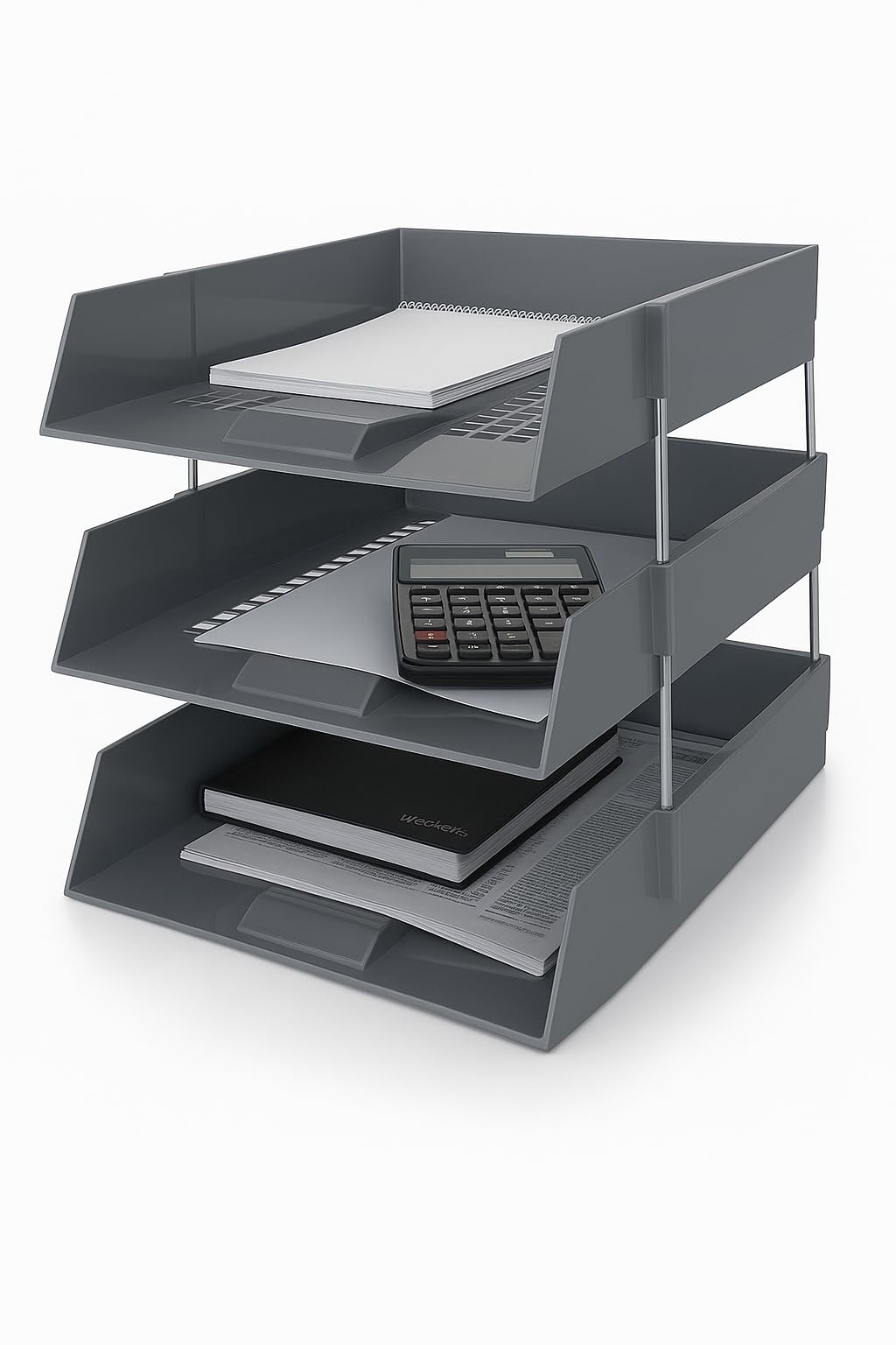Os Smart Choice Grey A4 Letter Trays, 3-Tier Stackable Document Organiser, Plastic Desktop Filing System,