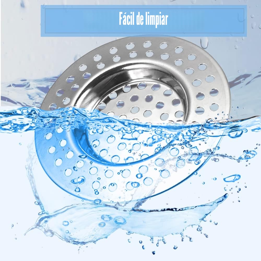 2 Piezas Filtro de Fregadero de Acero Inoxidable, Colador de Fregadero de 90 Orificios, Filtro de Drenaje, Filtro de Fregadero de Cocina, Tapón de Captura de Cabello para Bañera