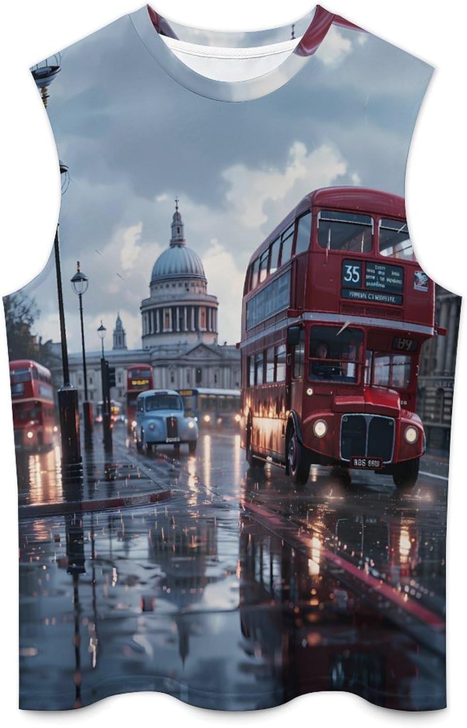 London Double-Decker Bus Men Summer Sleeveless Crew Neck Top 5XL