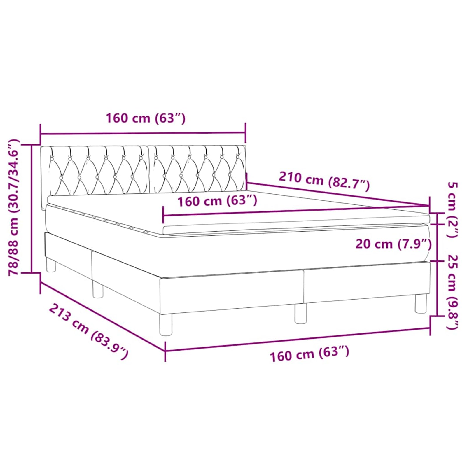 ATOMSTACK MAKER Letto a molle, rosa, 160 x 210 cm, con materasso a molle insacchettate, testiera regolabile in altezza, topper traspirante e rivestimento in velluto, comodo, di supporto, facile da