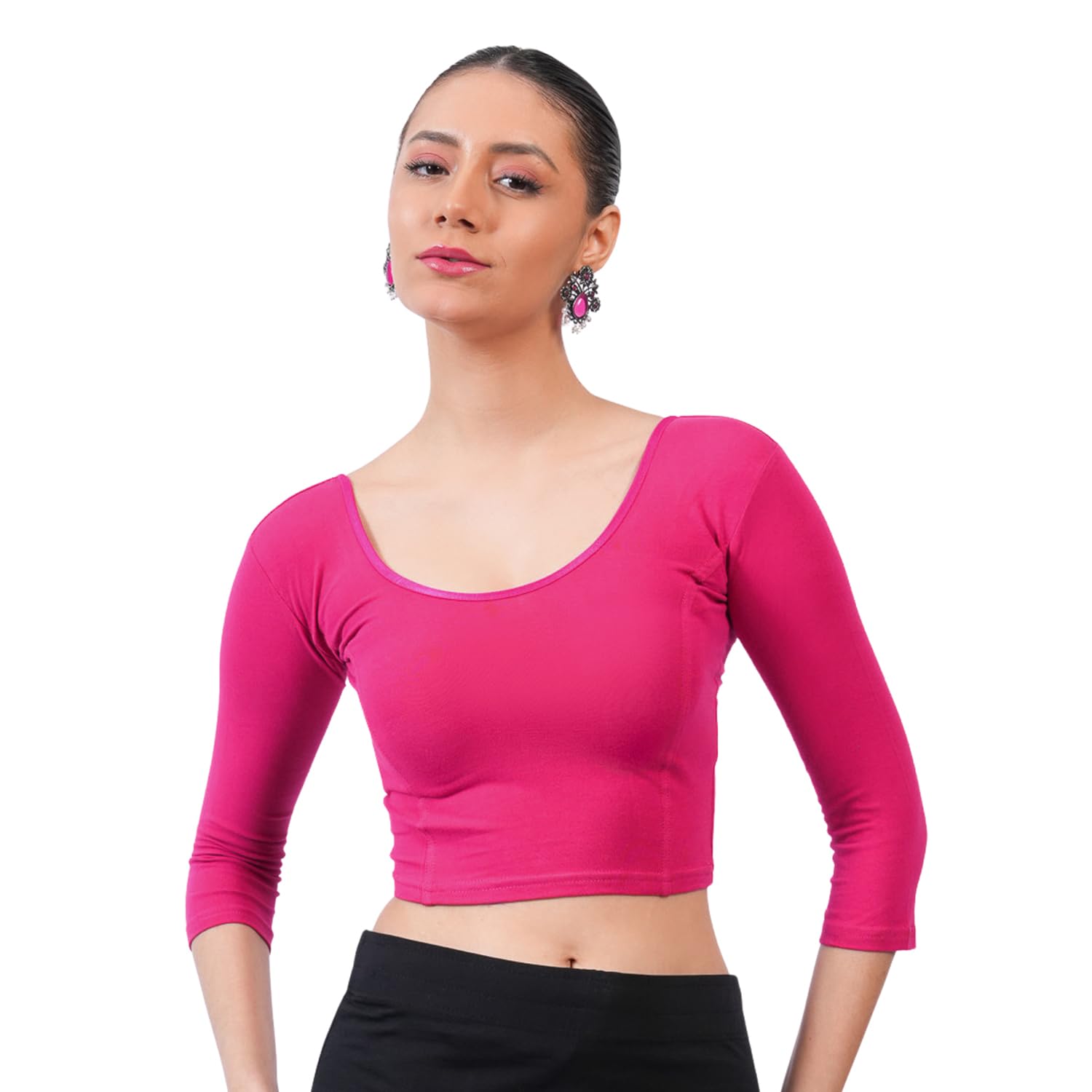 bonjour Women’s 3/4 Sleeve Stretchable Readymade Saree Blouse for Wedding, Party Comfortable Design-picture-45