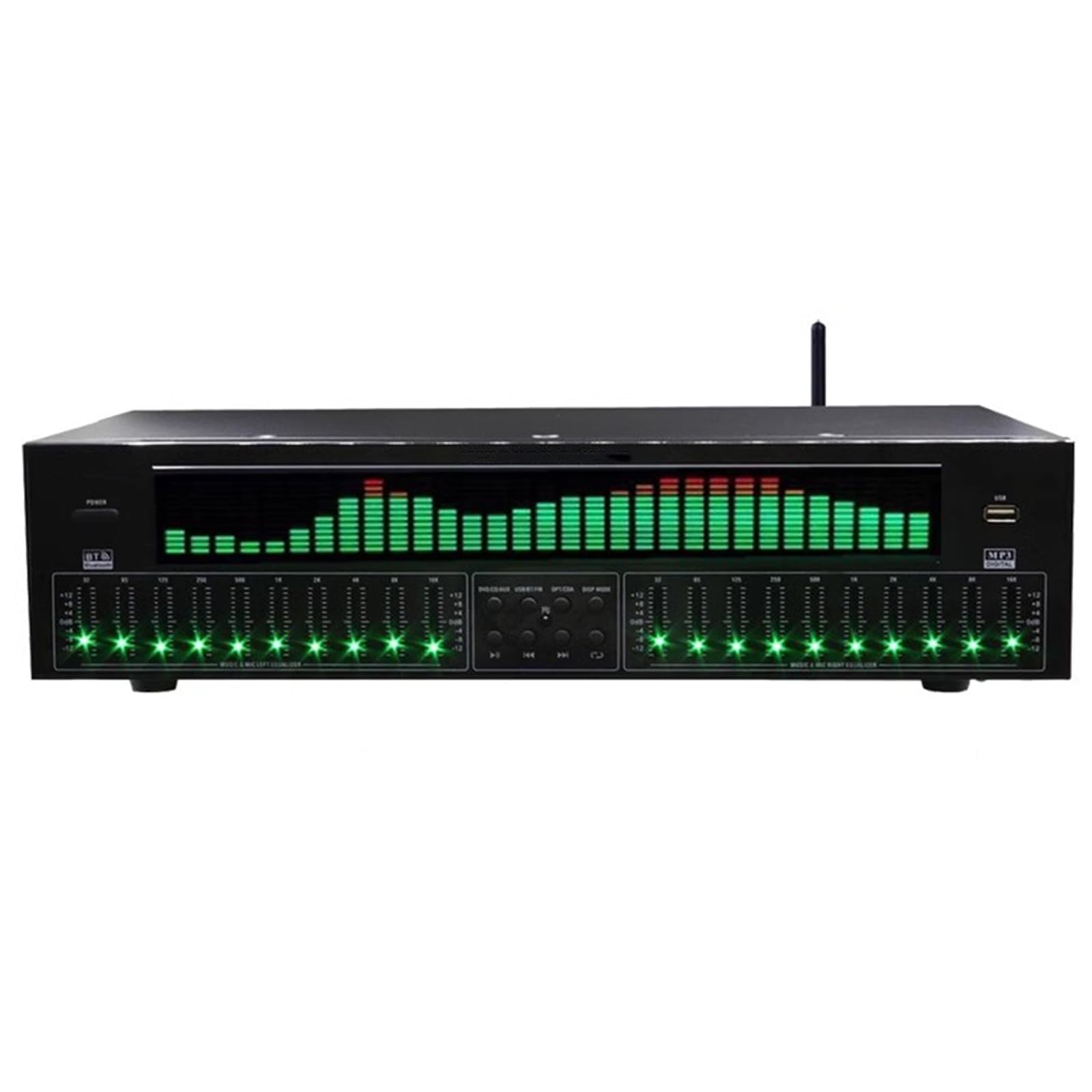 Cyfrowy korektor audio z analizatorem widma LED, podwójne 10-pasmowe strojenie, dekodowanie optyczne/koncentryczne do nagrywania studyjnego