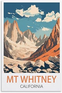 LLYCUAOO Mt Whitney California Vintage Travel Poster 12x18inch(30x45cm) Canvas Art Poster And Wall Art Picture Print Modern Family Bedroom Decor Posters