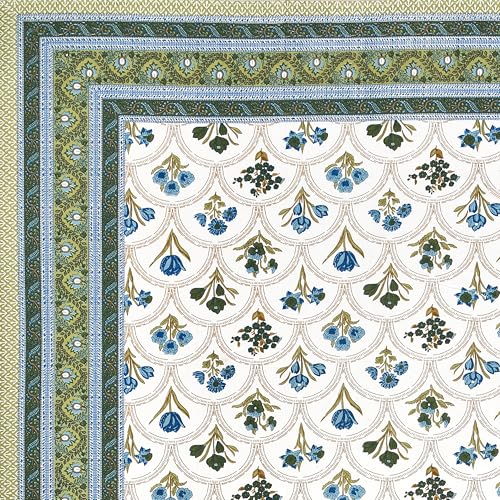Image of BLOCKS OF INDIA Hand Block Printed 200 TC Cotton King Size Bedsheet (Blue Rose)