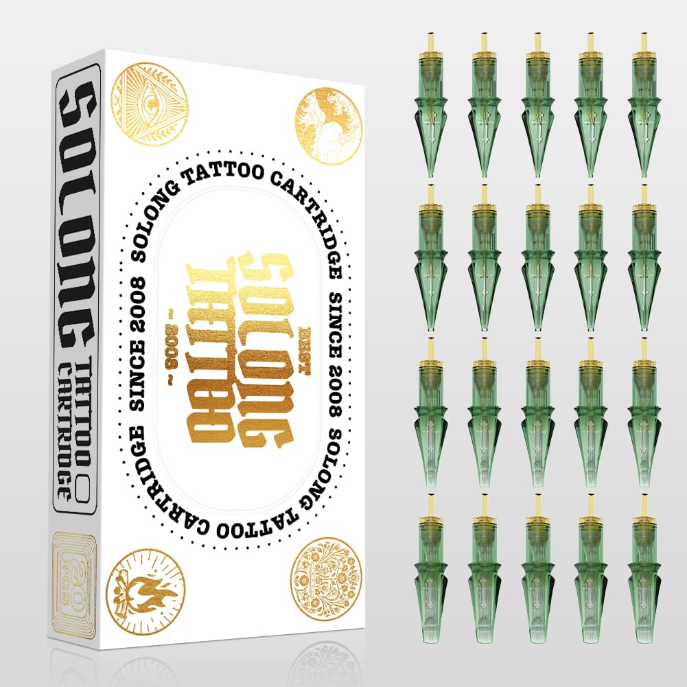 Solong Tattoo Elite Bugpin zestaw 20 sztuk, nr 12 średnicy, 5 igieł, bardzo długie, stożkowe, okrągłe wkłady magnetyczne, uniwersalne, kompatybilne z precyzyjnymi liniami i szczegółowym cieniowaniem