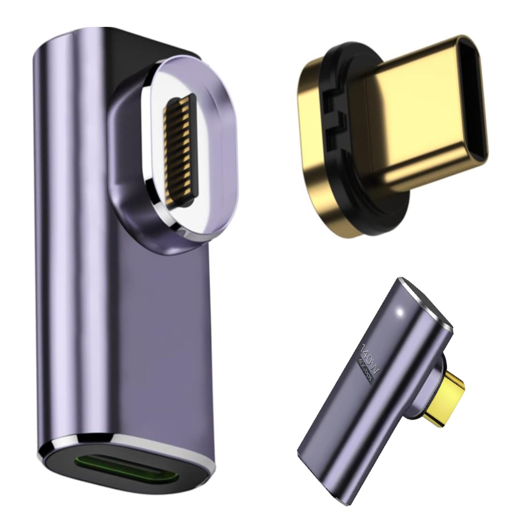全3種 fine‑R 140W 対応 マグネット式 USBアダプタ 方向変換アダプタ USB4 TYPE‑C ミドルベント 型 高速充電 PD充電 高速データ転送 40Gbps 8K映像出力 オス メス コネクタ パソコン・周辺機器 PCアクセサリ・サプライ (PL保険加入品) (140WM ミドルベント型)