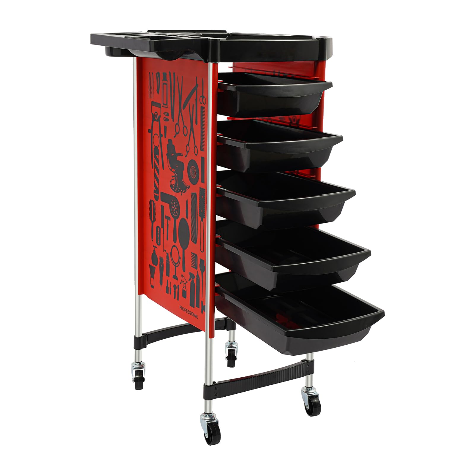 Easy Clean Hairdressing Trolley for Stylist with 5 Smooth Gliding Drawers and Removable Tray for Salons