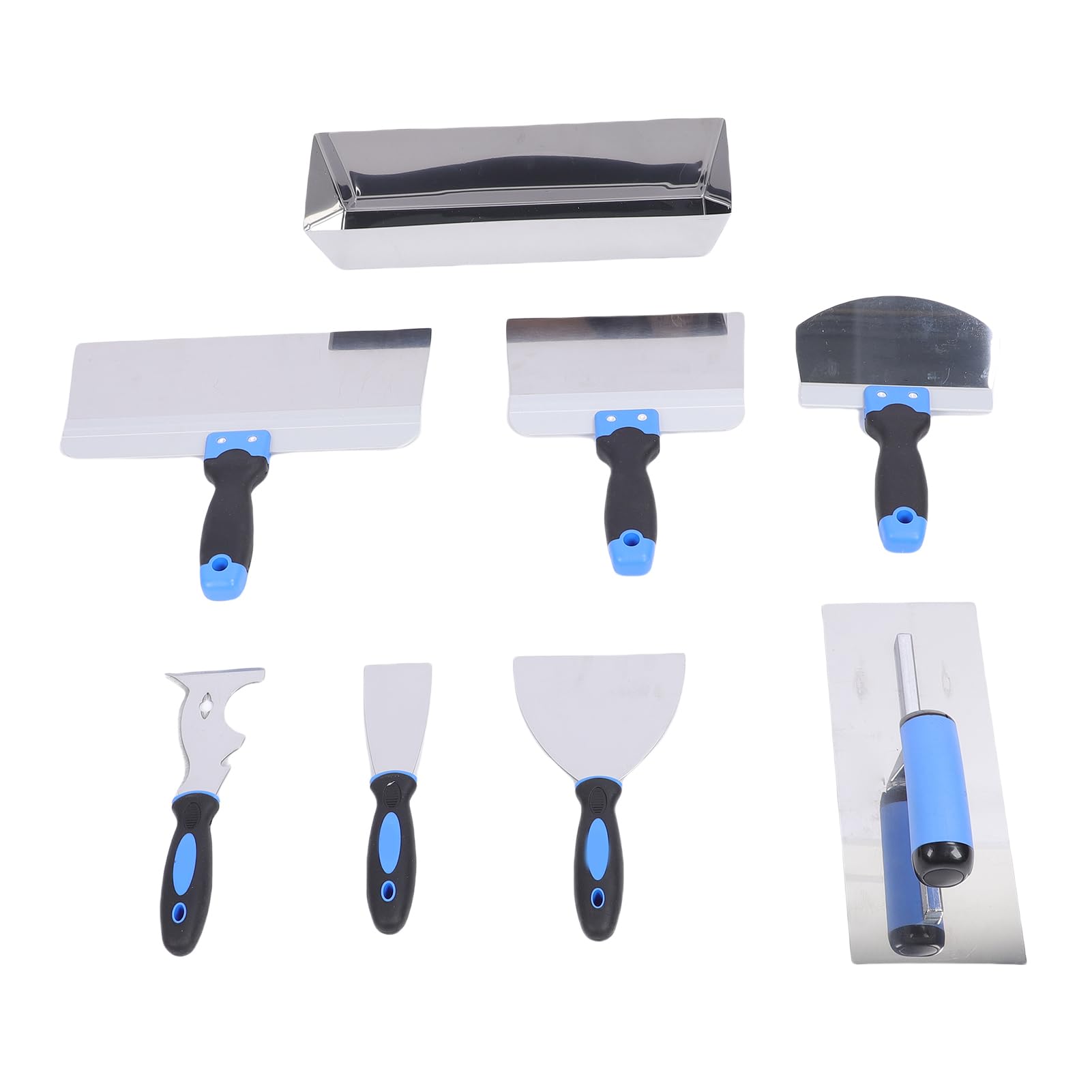 Set Spatola a Secco 8 Pezzi, Padella di Fango 14 Pollici, Raschietto in Acciaio Inossidabile, Pala, Cazzuola con Intonaco con Manici Ergonomici per la Pittura di Fango a parete.