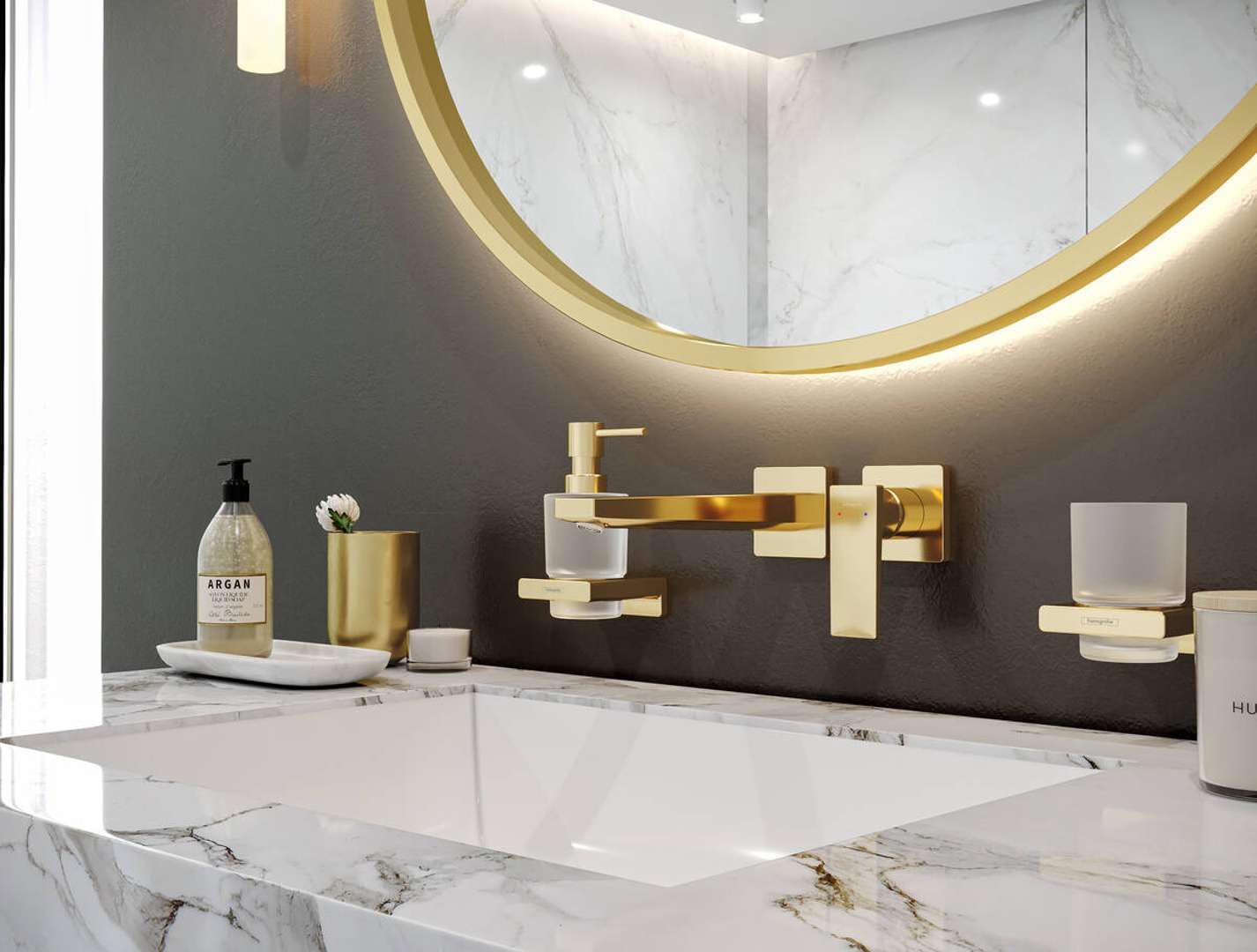 hansgrohe AddStoris - Portaspazzolino, portaspazzolini da parete, bicchiere porta spazzolino, fissaggio nascosto, accessori bagno, oro lucido, 41749990