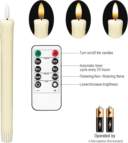 Miniatura 2 de Velas sin llama con temporizador remoto, velas LED marfil de 9.6 pulgadas, velas de cera real que funcionan con pilas, velas falsas eléctricas para