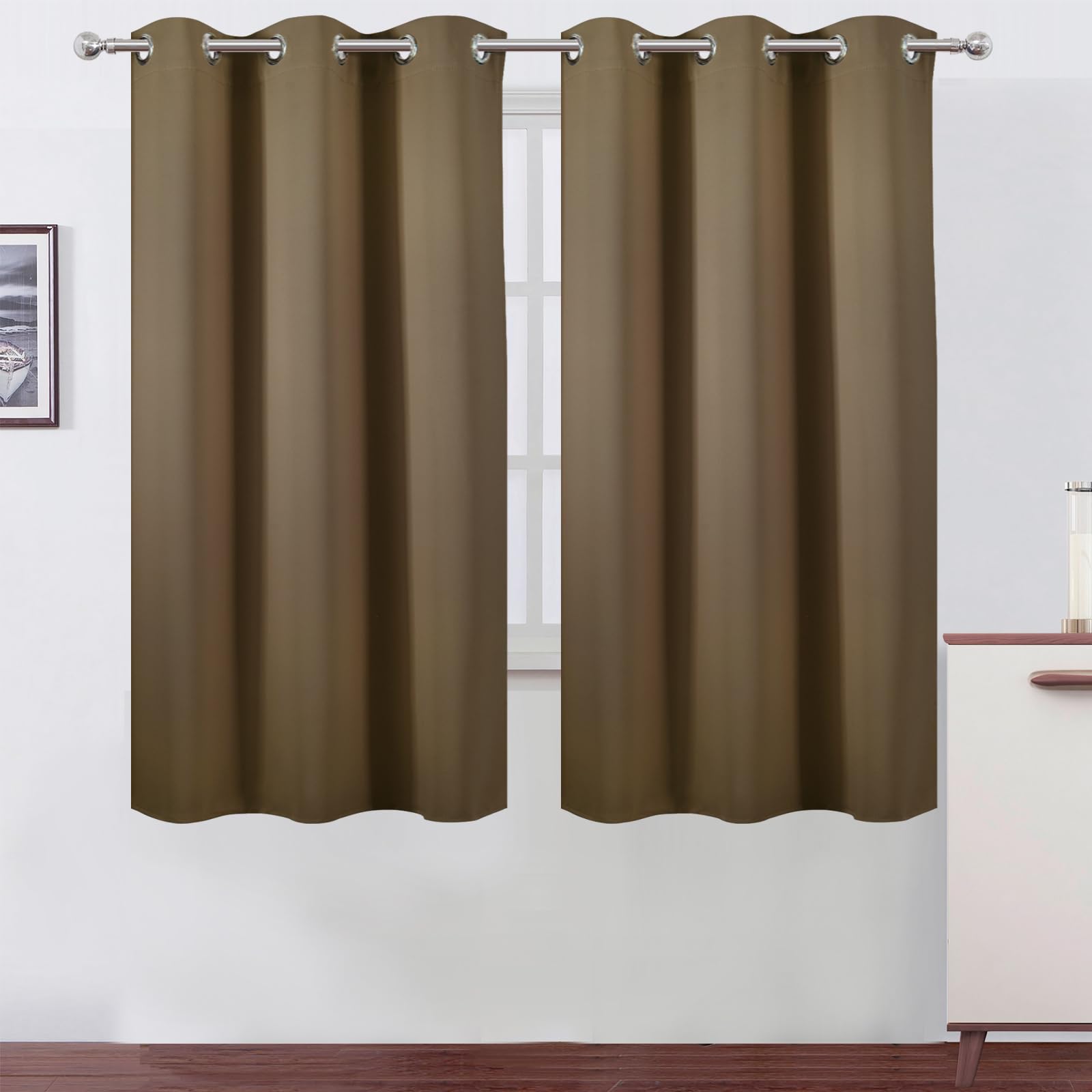 LEMOMO Blackout Curtains 42 x 63 inch/Brown Curtains Set of 2 Panels/Thermal Insulated Room Darkening Bedroom Curtains