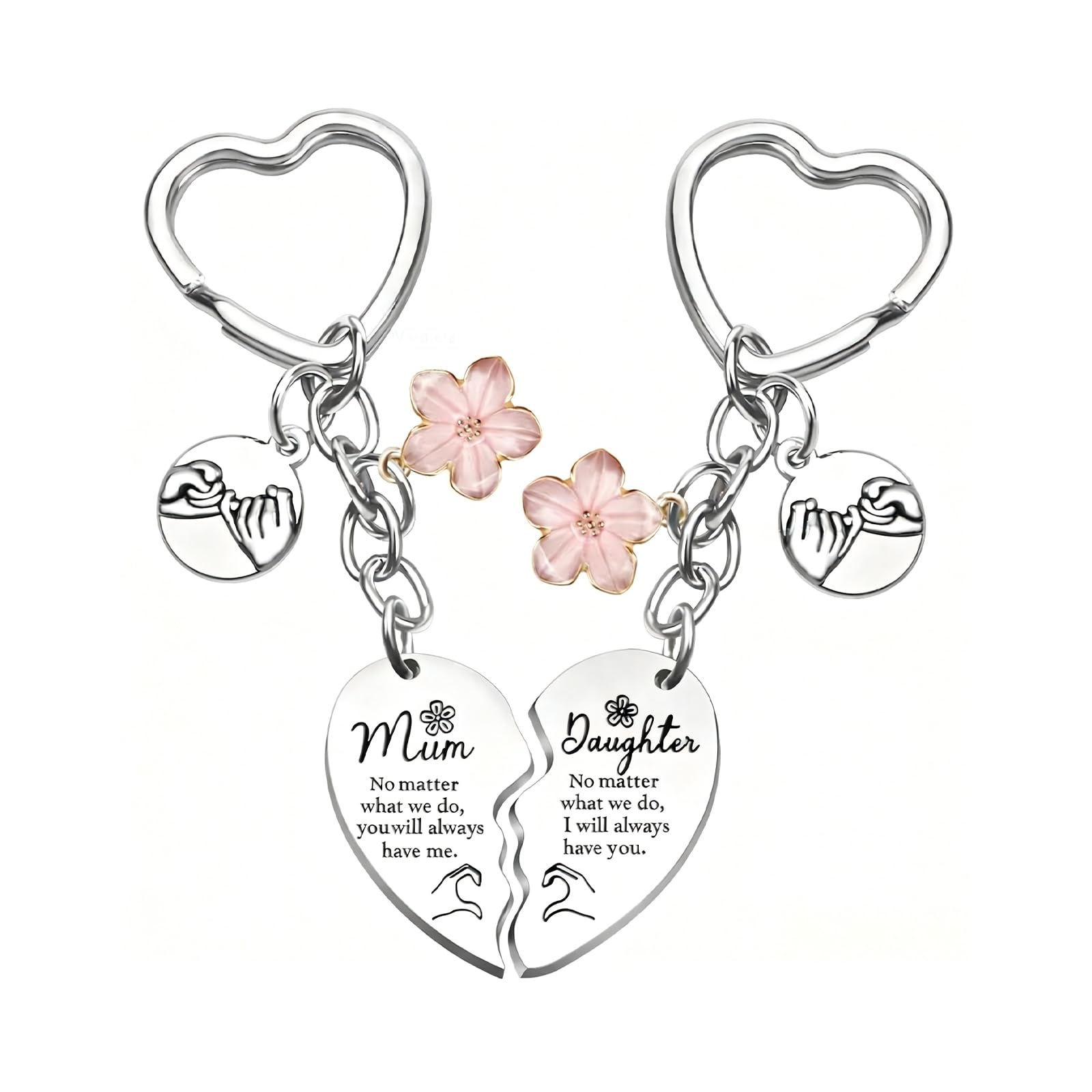 Tivleed Heart & Cherry Blossom Keychain for Mum - Stainless Steel Mother Daughter Gift, Birthday Gift for Women, sentimental Keyring (Silver/Pink)